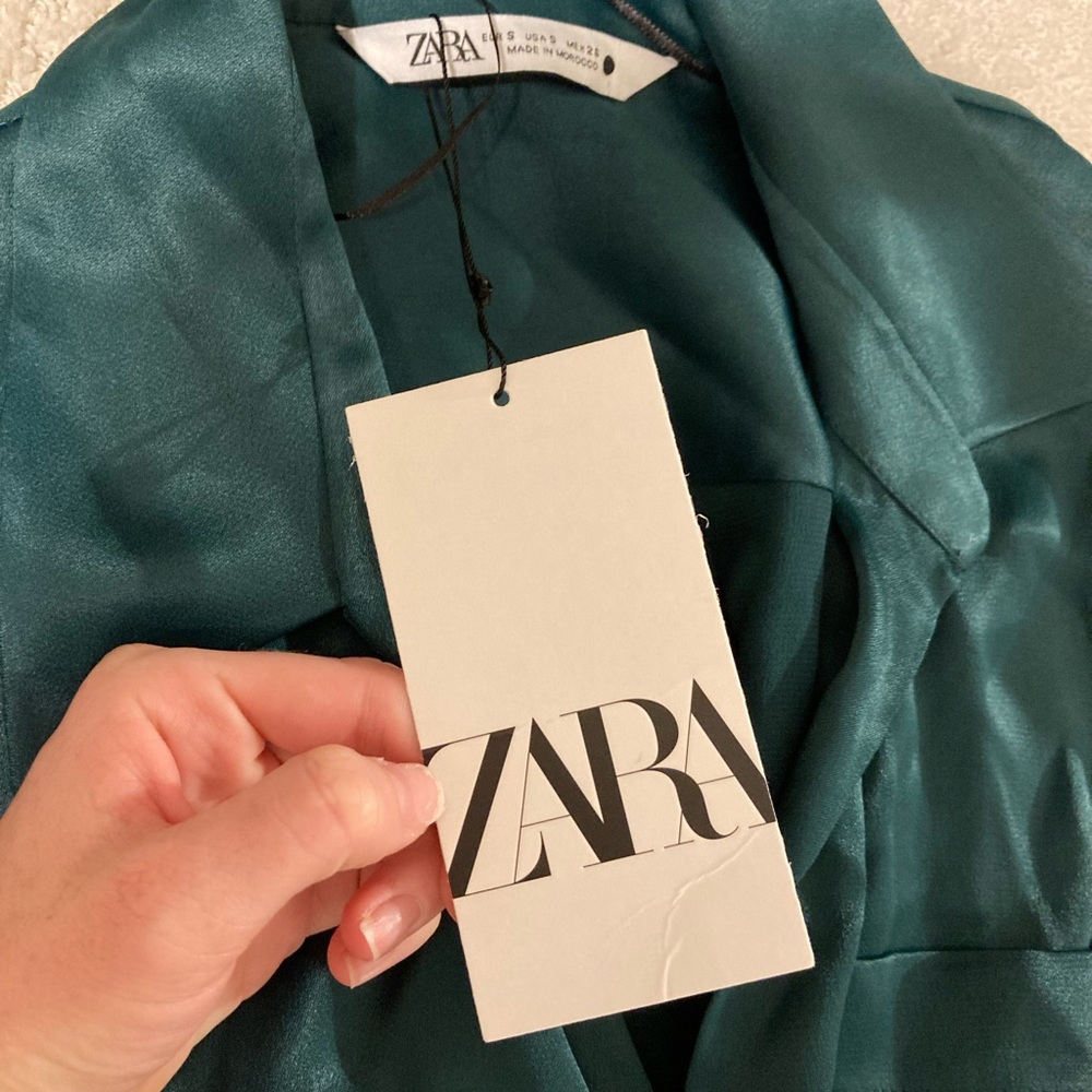 Zara NWT long sleeve silk green wrap dress - Picture 5 of 10